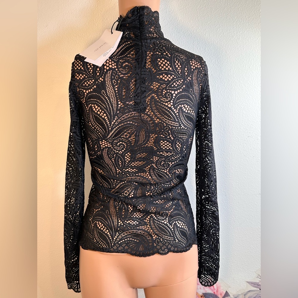 New Beaufille Rodin Blouse in Black lace mesh long sleeve sheer top - Picture 11 of 12